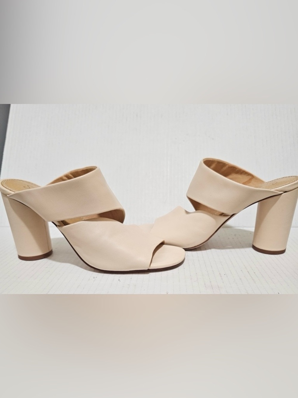 Splendid Serenade Open Toe Mule leather Shoes Heels Sz 7.5 Cream Beige Off White